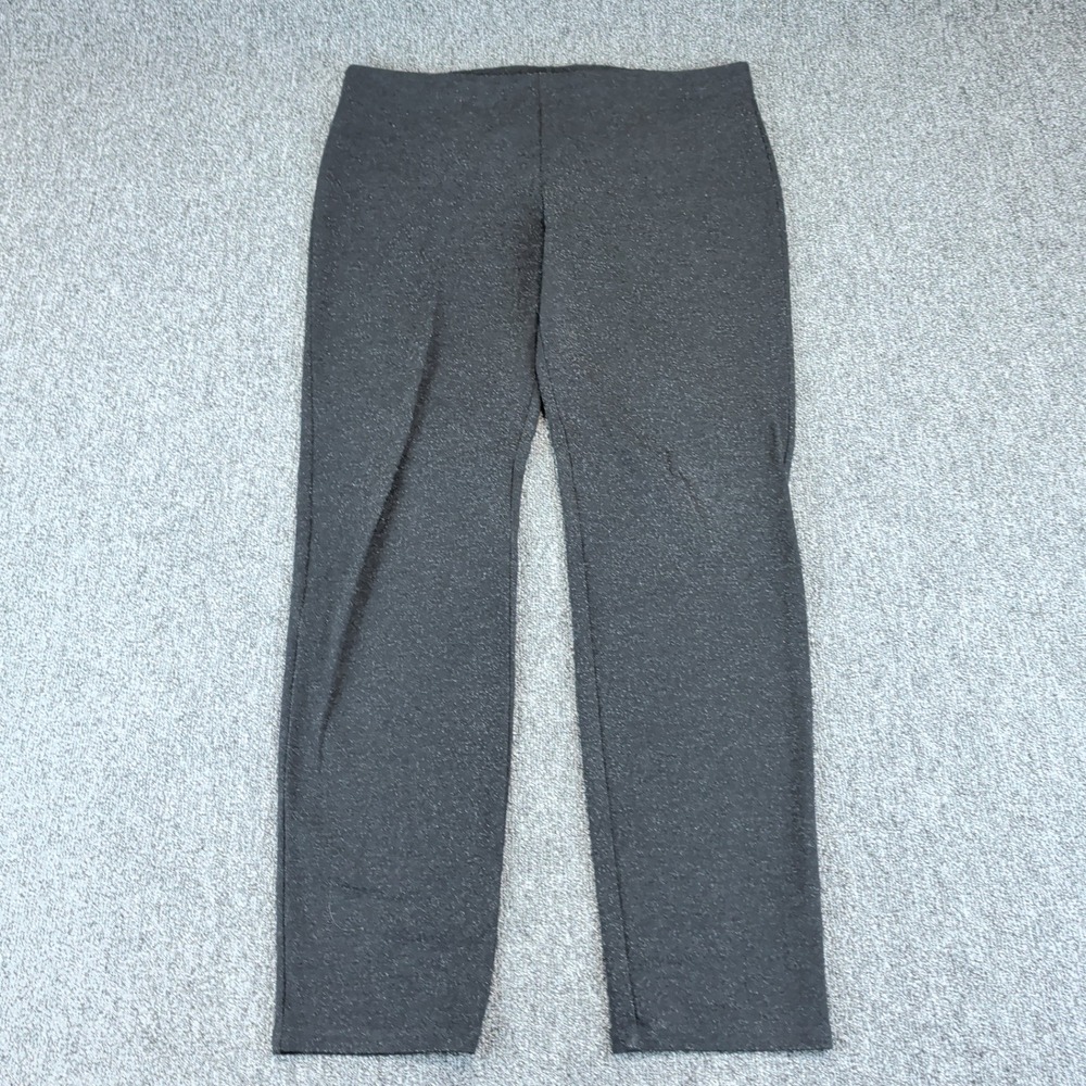 Eileen Fisher Leggings Size L Womens Charcoal Gray Metallic Shimmer Italian Knit — photo 2